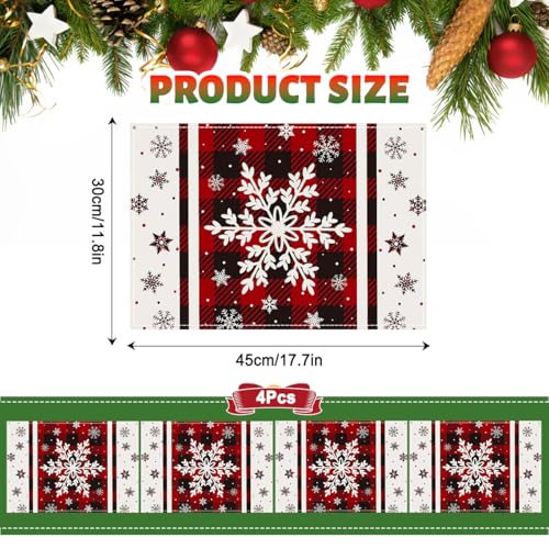 ARPOVIST Snowflakes Buffalo Plaid Christmas Placemats Set of 4 - 12x18 in (Variation: Snowflakes1)