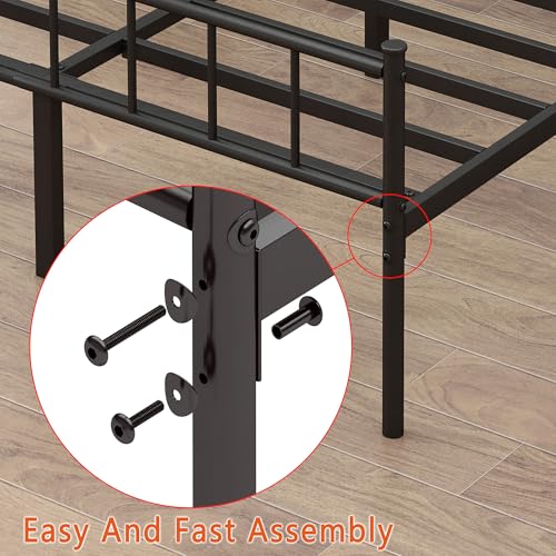 Twin Metal Bed Frame Black - Steel Slat Support, Noise-Free, Easy Assembly