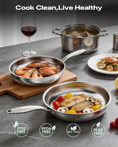 12 Inch Titanium Hammered Frying Pan with Lid - Nonstick & Oven Safe