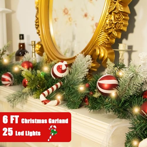 VCUTEKA 6FT Candy Cane Lighted Christmas Garland w/ 25 LED Lights for Indoor/Outdoor