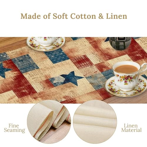 JanJCurt 13x70 inch 4th of July Table Runner Red White Blue Stars Rustic Farmhouse Decor