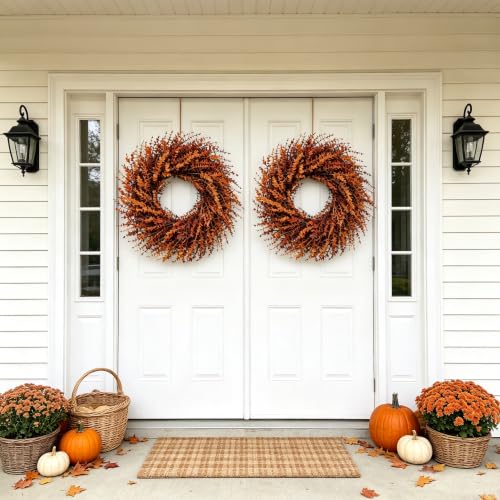 26in Fall Orange Eucalyptus Wreath - Artificial Autumn Decor, Large