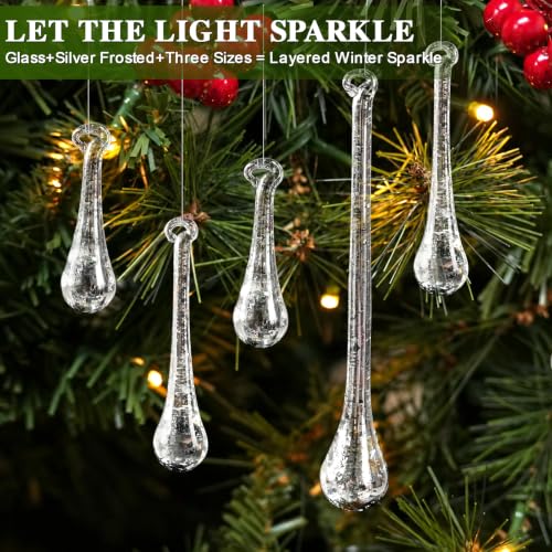 Handmade Mercury Glass Icicle Ornaments Set - Silver Flecked Christmas Decorations