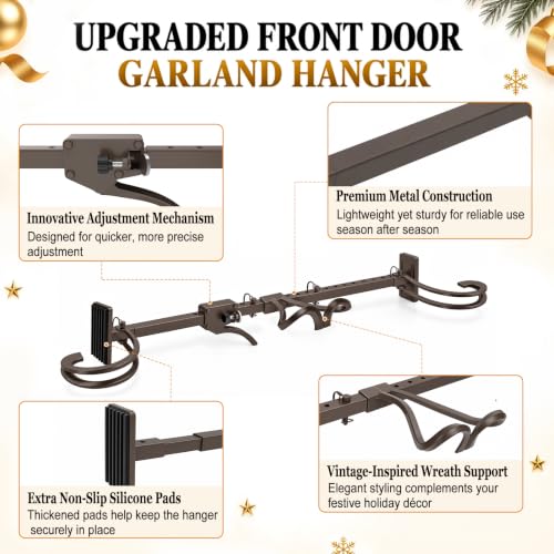 MJZ Garland Hanger for Front Door, Adjustable 34"-53" Holder, Brown