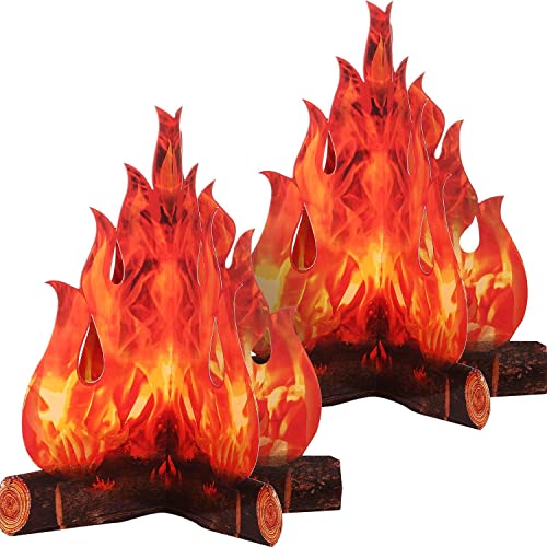 Boao 2 Set Fake Fire Fake Flame Camping Decoration 3D Cardboard Campfire Centerpiece Artificial Flames Campfire Party Decoration for Camp Bachelorette Christmas Party(12 x 10 Inch,Red Orange)
