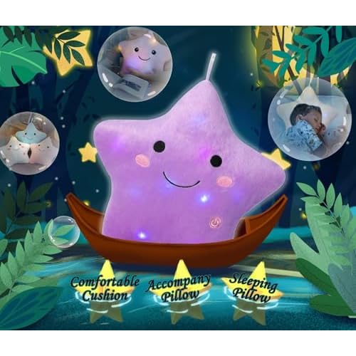DearSun 13''Creative Twinkle Star Colorful Night Light Plush Pillows Light up Night Stuffed Toys Perfect for Birthday Christmas Holiday Valentines (Purple)