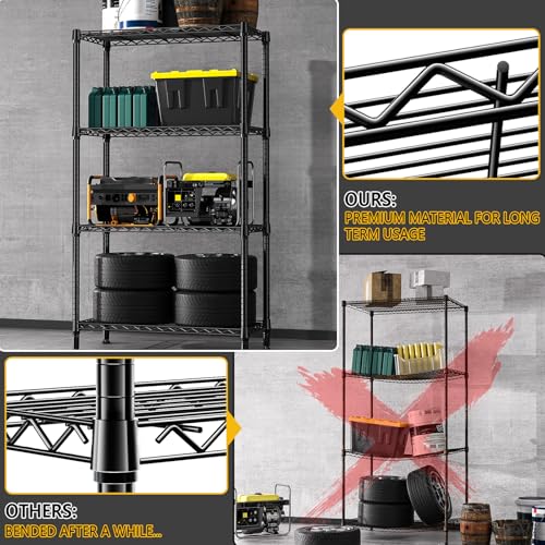 4-Tier Metal Storage Shelves - Heavy Duty Wire Rack for Garage, Kitchen, Bathroom, Black 15.7"D x 33.5"W x 59.5"H