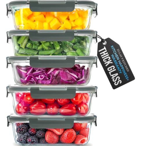 Glass Food Storage Containers Set 36oz Leak-Proof Meal Prep BPA-Free Borosilicate