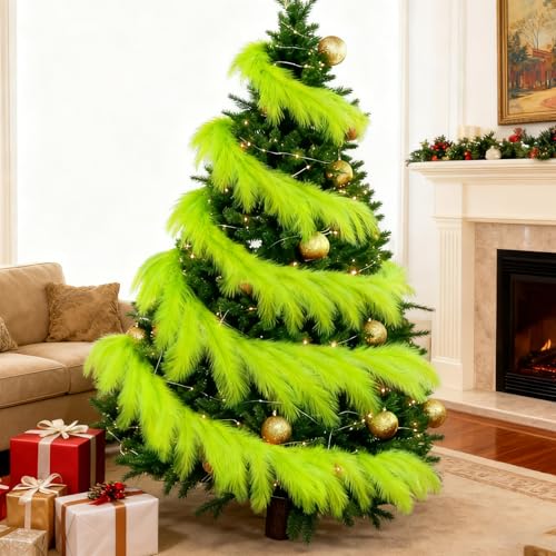 Lemon Green 24 Ft Christmas Garland with Pampas Grass - Faux Feathers, Home Decor