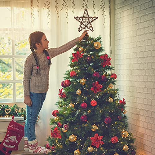 Christmas Tree Topper Farmhouse Decor Decorations Rattan Natural Star