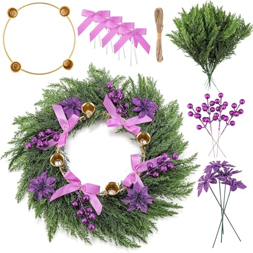 Potchen Classic Christmas Advent Wreath Ring Candleholder 22 Inch Purple Ribbon DIY Decor