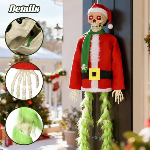 4 ft Santa Skeleton Outdoor Halloween Christmas Decor – Hanging Yard Display