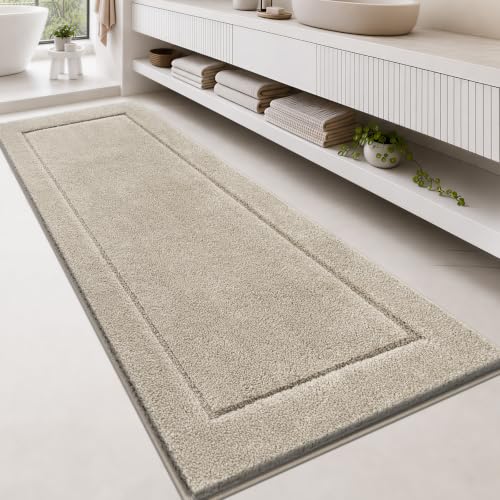 Non-Slip Bathroom Rug 30x84 Inches - Beige, Soft, Absorbent, Machine Washable