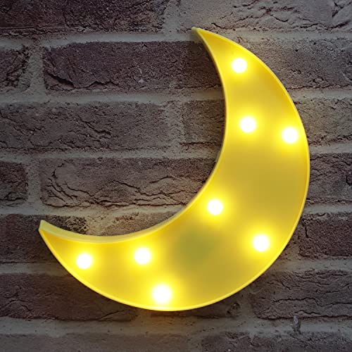 LED Moon Shaped Marquee Signs, Light Up Night Lights Battery Operated Crescent Moon Lamp for Bedroom, Christmas, Birthday Party Decor - Yellow