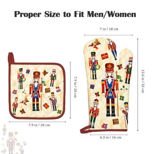 Arquiel Christmas Nutcracker Oven Mitts & Pot Holder Set - 4pcs, Holiday Kitchen Decor