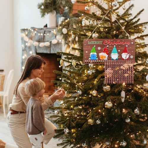 WaaHome Christmas Advent Calendar Welcome Sign 2025-7''x14.6'' Gnome Christmas Hanging Decorations Candy Canes Christmas Countdown Calender for Kids Christmas Home Wall Indoor Decor