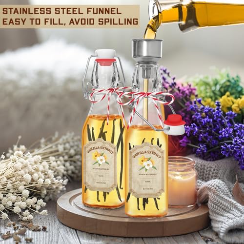 8 oz Square Glass Vanilla Extract Bottles Set - 10 Pack with Swing Tops, Labels & Funnel - Variation of 10PC 8oz Square Bottle
