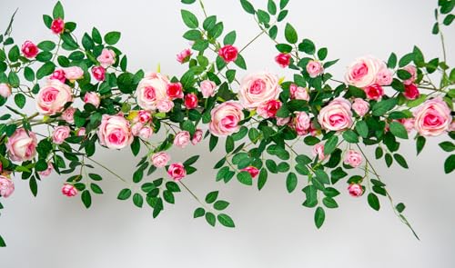 Pink Bendable Flower Garland - 2 Pack, 12ft Rose Vine for Home Decor