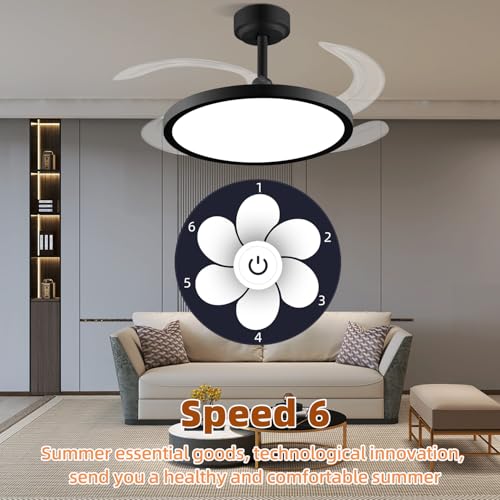 BAYSQUIRREL Downrod Mount Black Retractable Ceiling Fan with Lights & App Control