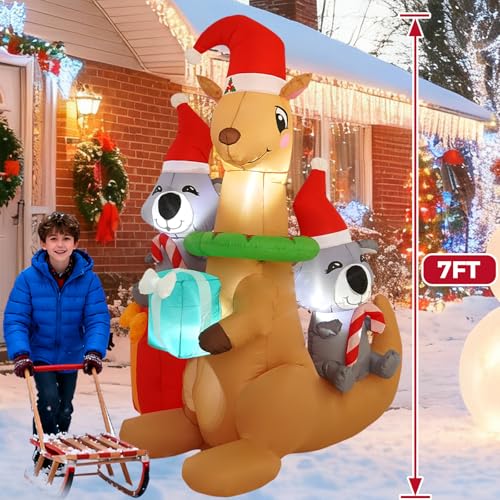 7FT Inflatable Christmas Kangaroo & Koalas with LED Lights Outdoor Decor