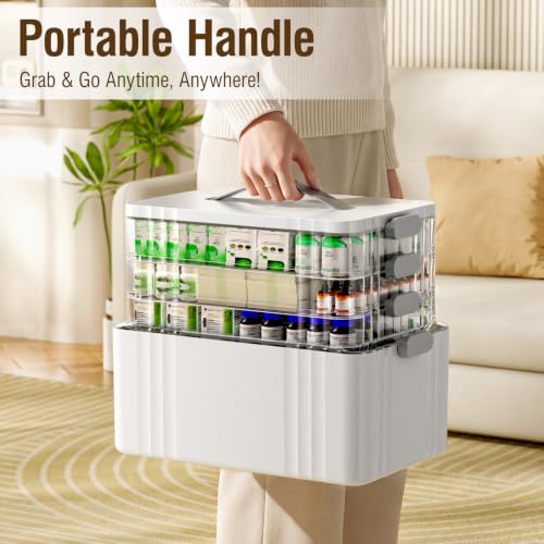 White 4-Tier Portable Medicine Organizer with Handle - First Aid Storage