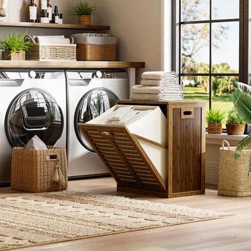 Bamboo Tilt Out Laundry Hamper Cabinet with Removable Basket - Walnut