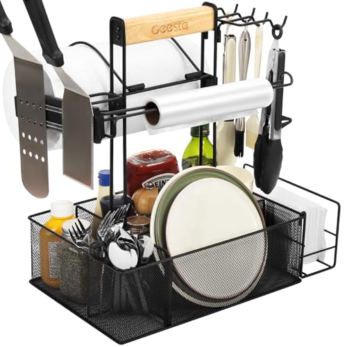 Outdoor Grill Caddy with Paper Towel Holder & Magnetic Tool Organizer