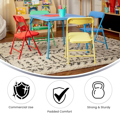 Blue Kids Folding Table and Chairs Set - 5-Piece Preschool Activity Furniture