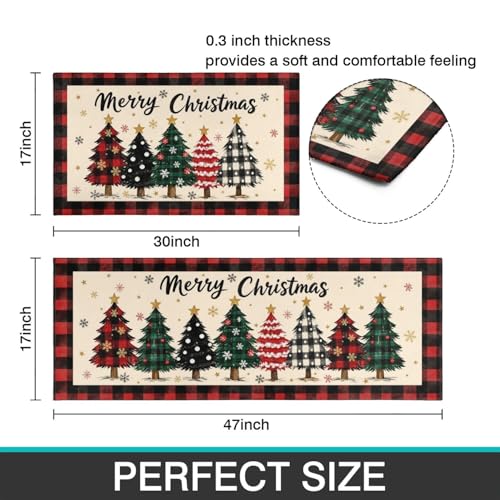 Ghroiep 2-Piece Christmas Kitchen Rugs Set Beige-Red 17x47 + 17x30 Non-Slip Microfiber