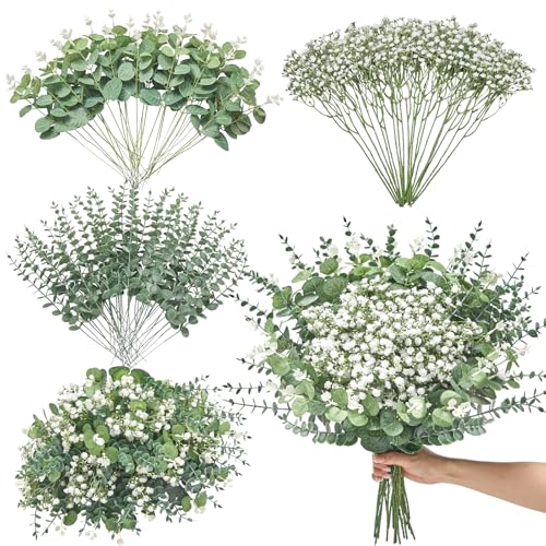 100PCS Mixed Eucalyptus Stems with Baby's Breath - DIY Home Decor Arrangement