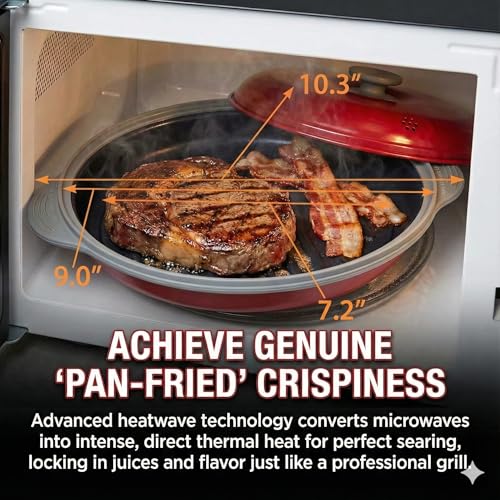 Microwave Grill Pan with Lid - Crispy Food Crisper & Griddle for Microwave Cooking