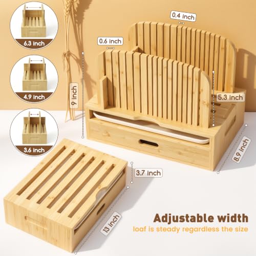 Bamboo Bread Slicer with Adjustable Width Guides - Compact Loaf Cutter for Perfect Home Baked Bread