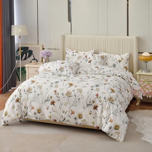 HMtideby White Twin Duvet Cover Set 100% Cotton Floral with Zipper