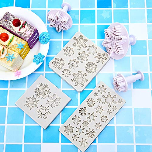 Patelai 6-Piece Snowflake Silicone Molds & Plunger Cutters for Fondant, Chocolate & More