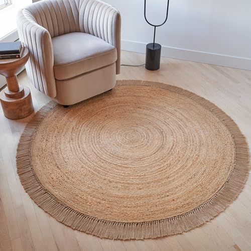 5.5x5.5 ft Natural Jute Area Rug - Round Rustic Boho Woven Floor Mat