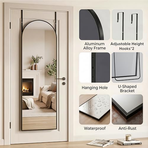 Homsion 58x20 Inch Over-the-Door Arched Full Length Mirror - Black, 4-in-1 Installation