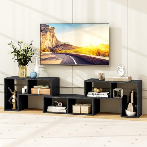 Tangkula Black Wood Grain 3-Piece TV Console Set for 50-65 Inch Flat Screen, DIY Media Storage