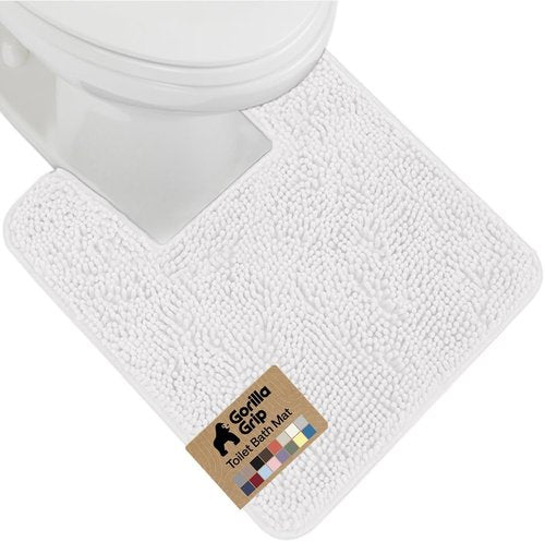 GORILLA GRIP Plush Chenille Bath Rug Mat - Soft, Absorbent, Machine Washable | White, Square Toilet Base