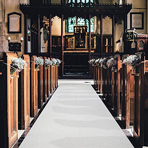 White Wedding Aisle Runner 3x50 Ft - Disposable Scroll Pattern, Includes Tape