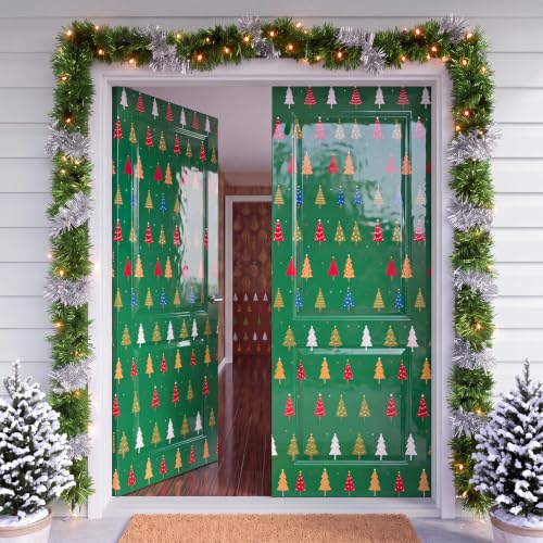 Tegeme 100 ft x 54 in Christmas Tablecloth Roll with Xmas Tree Pattern (Xmas Tree / 14 x 3.2 in) - Disposable PE Party Cover
