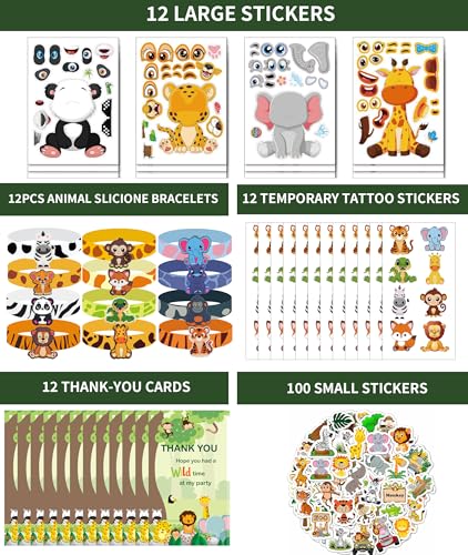 Wild One Jungle Safari Birthday Party Kit - 256 Pcs Animal & Favor Supplies - Animal Party Favors