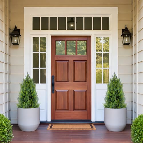 3FT Artificial Cedar Topiary Trees with Ground Spike - Realistic Faux Plants for Indoor Outdoor Porch Garden Set of 2 - Evergreen UV Resistant