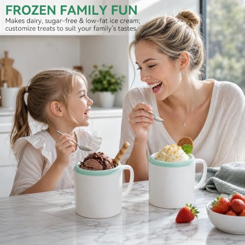 Pukomc Swirl Ice Cream Maker Machine with 2 Freezer Cups - White Green, 0.9 Quarts