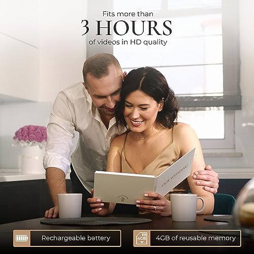 Wedding Video Book - Gold Foil Stamping, 7-Inch HD IPS Display, Up to 3 Hours Memory - Our Wedding Gold Variation
