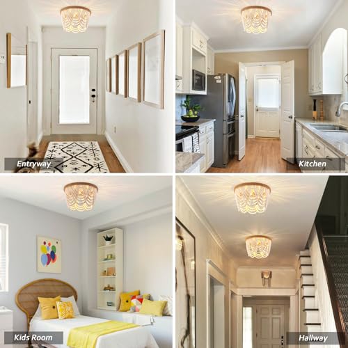 Capslpad White Beaded Flush Mount Ceiling Light Antique Rustic Mini Chandelier 3-Light
