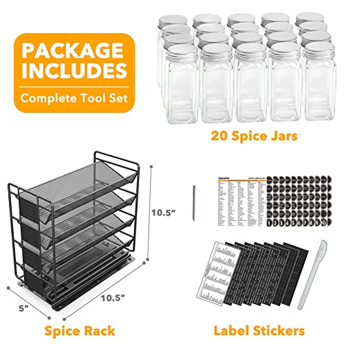 SpaceAid Pull Out Spice Rack Organizer with 20 Jars - Left Facing, Heavy Duty Kitchen Cabinet Storage