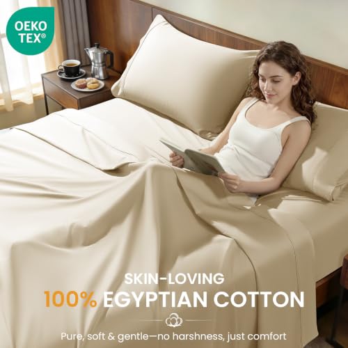 Egyptian Cotton King Sheet Set - 1000 Thread Count, Beige, Deep Pocket