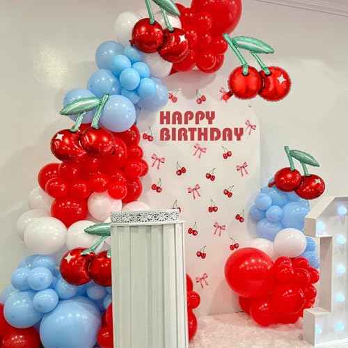 Cherry-Balloons Summer-Birthday-Balloon 6PCS 20inch Red Fruit Cherry Themed Balloons Happy Birthday Party Decorations Wedding Baby Shower Supply