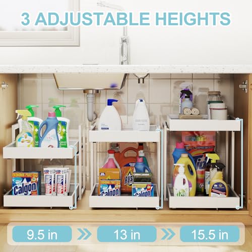 Golener 2-Tier Expandable Pull Out Cabinet Organizer 16 Inch Deep White