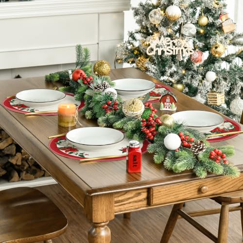 Artoid Mode Beige Leaves Poinsettia Round Placemats Set of 6 14 Inch Christmas Table Decor